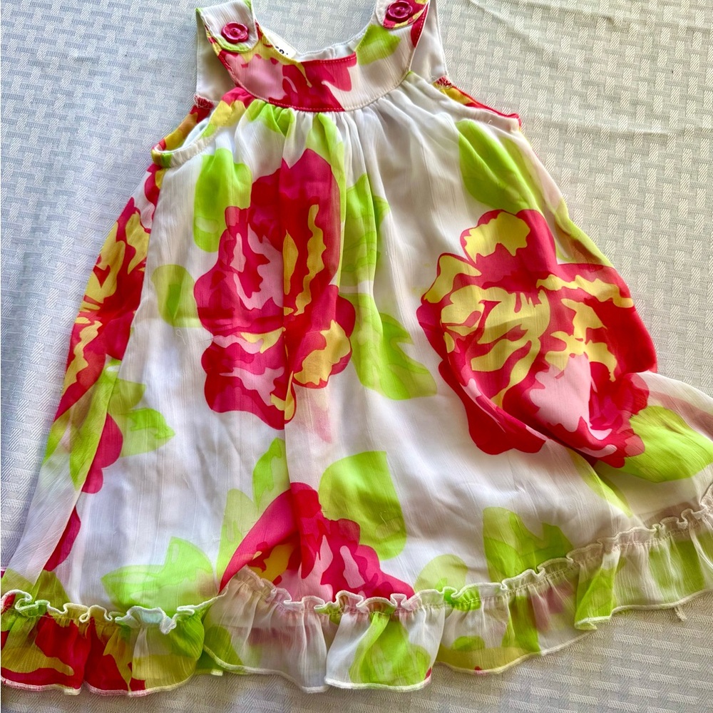 Blueberi Boulevard Pink & Green Floral Chiffon Dress | Size 2T | Garden Party
